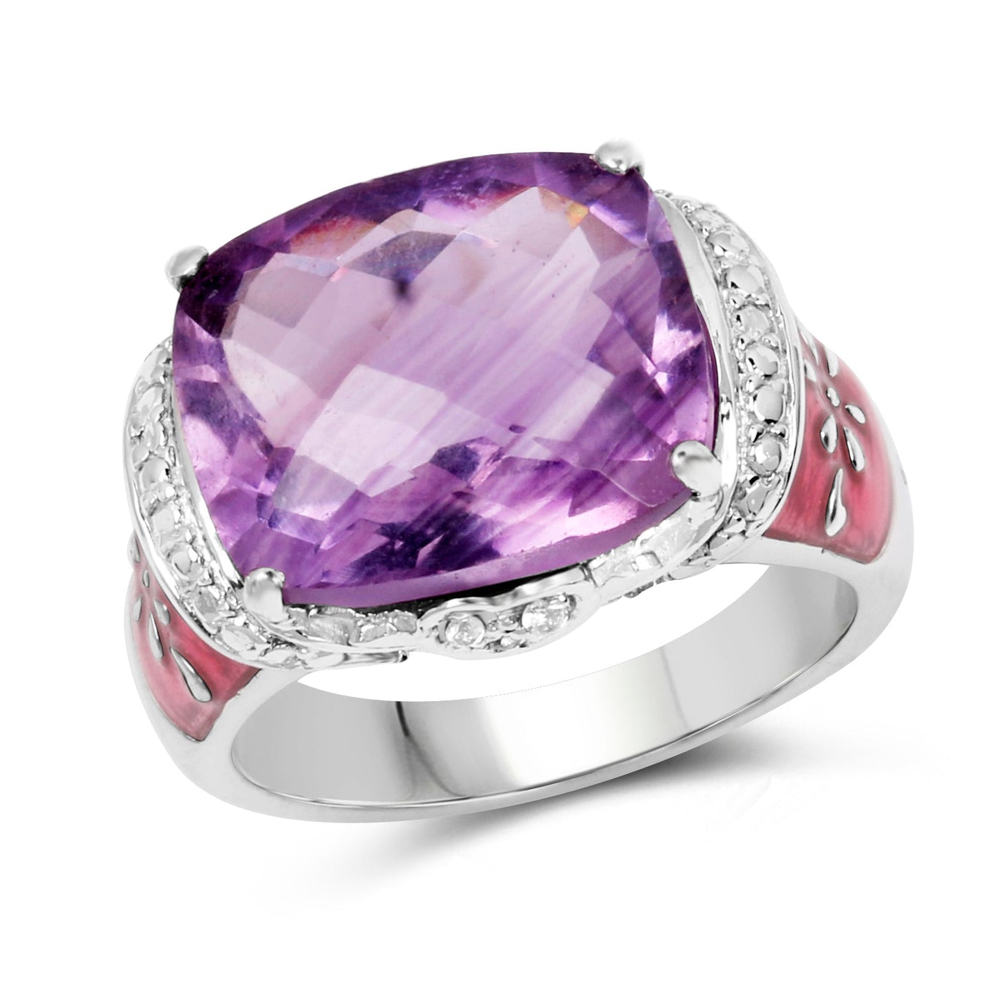 8.86 Carat Genuine Amethyst & White Topaz .925 Sterling Silver Ring Bids.com