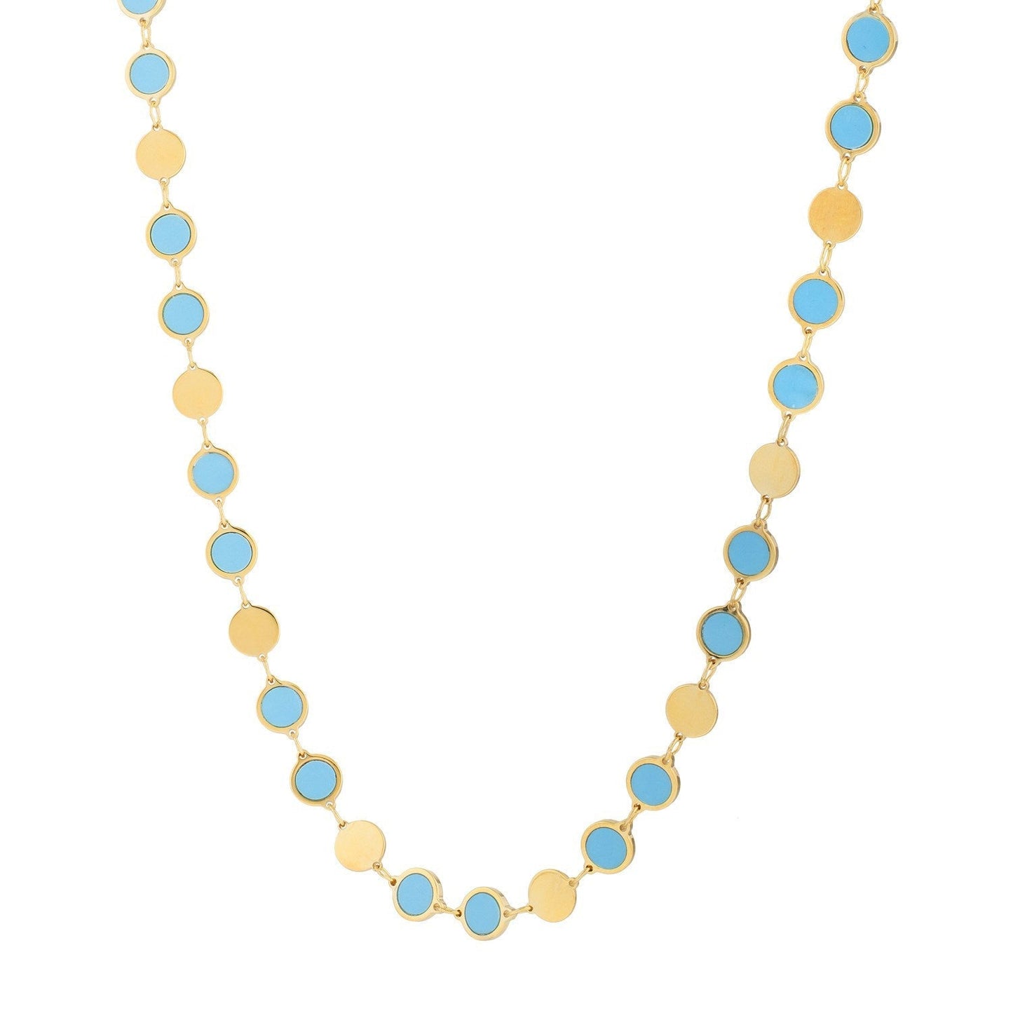 14k Yellow Gold Turquoise Geometric Mirror Gem Chain Necklace (5.00 mm) Bids.com