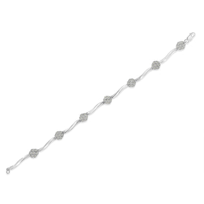 .925 Sterling Silver 1.0 Cttw Diamond Cluster Miracle-Set Station & Twisted Bar 7" Tennis Bracelet (H-I Color, I1-I2 Clarity) Bids.com