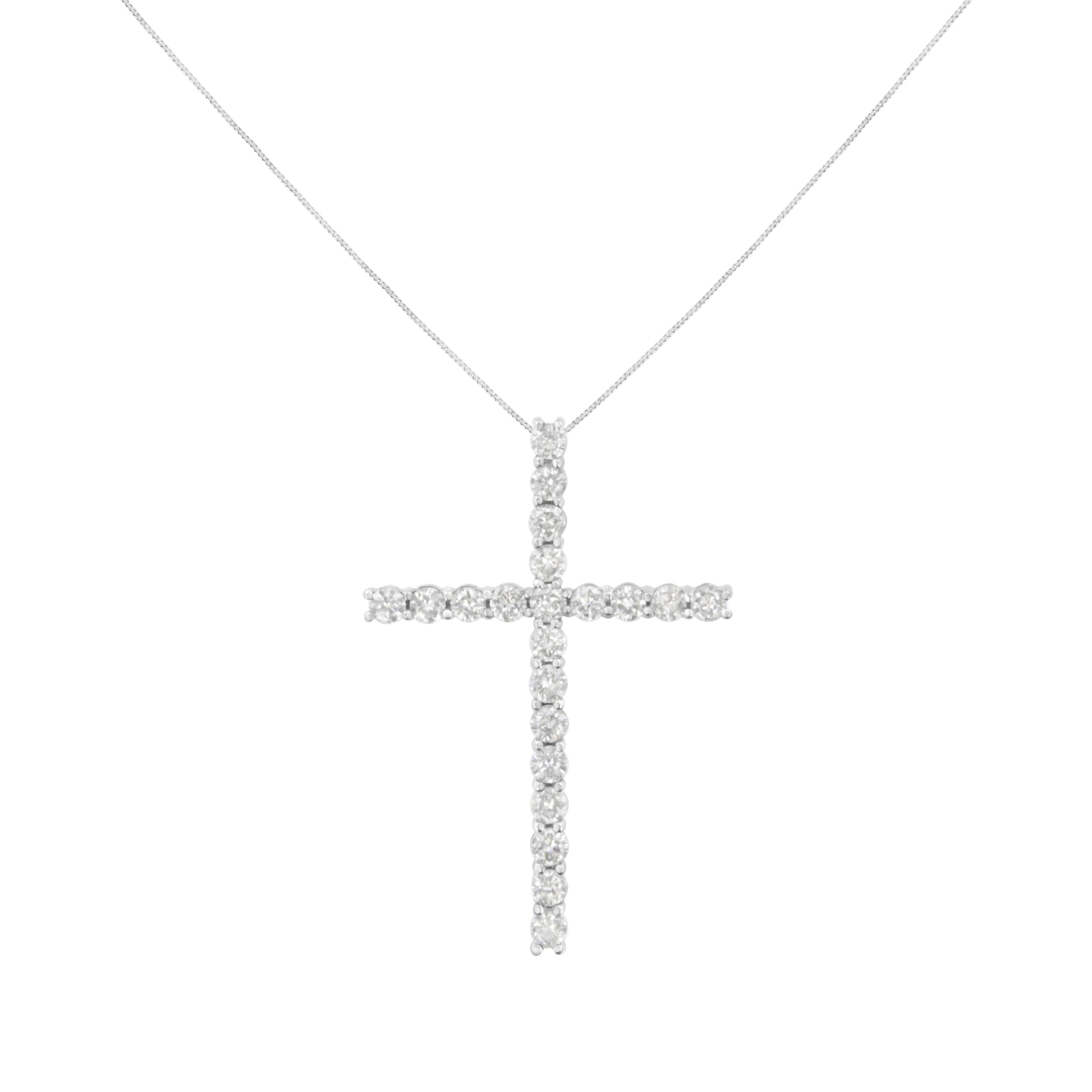 .925 Sterling Silver 4.0 Cttw Diamond 2-1/4" Cross Pendant with Box Chain Necklace (I-J Color, I1-I2 Clarity) - 18" Bids.com