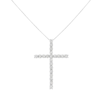 .925 Sterling Silver 4.0 Cttw Diamond 2-1/4" Cross Pendant with Box Chain Necklace (I-J Color, I1-I2 Clarity) - 18" Bids.com