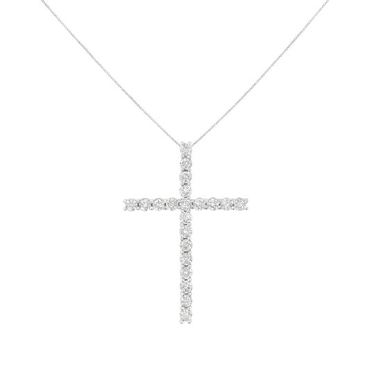 .925 Sterling Silver 4.0 Cttw Diamond 2-1/4" Cross Pendant with Box Chain Necklace (I-J Color, I1-I2 Clarity) - 18" Bids.com