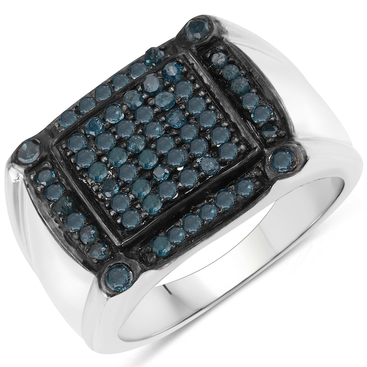 0.81 Carat Genuine Blue Diamond .925 Sterling Silver Ring Bids.com