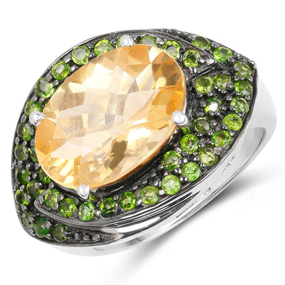 6.11 Carat Genuine Citrine and Chrome Diopside .925 Sterling Silver Ring Bids.com