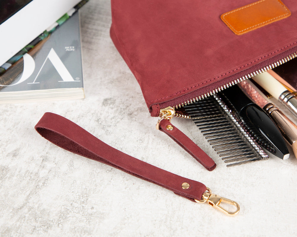 Luna Leather Makeup Bag – Genuine Leather Toiletry & Dopp Kit for Men & Women for Travel Elegance | Minimal & Handcrafted Mizuri Leather
