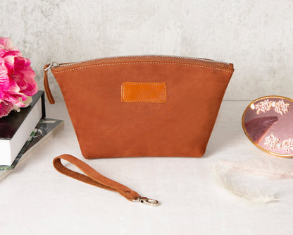 Luna Leather Makeup Bag – Genuine Leather Toiletry & Dopp Kit for Men & Women for Travel Elegance | Minimal & Handcrafted Mizuri Leather