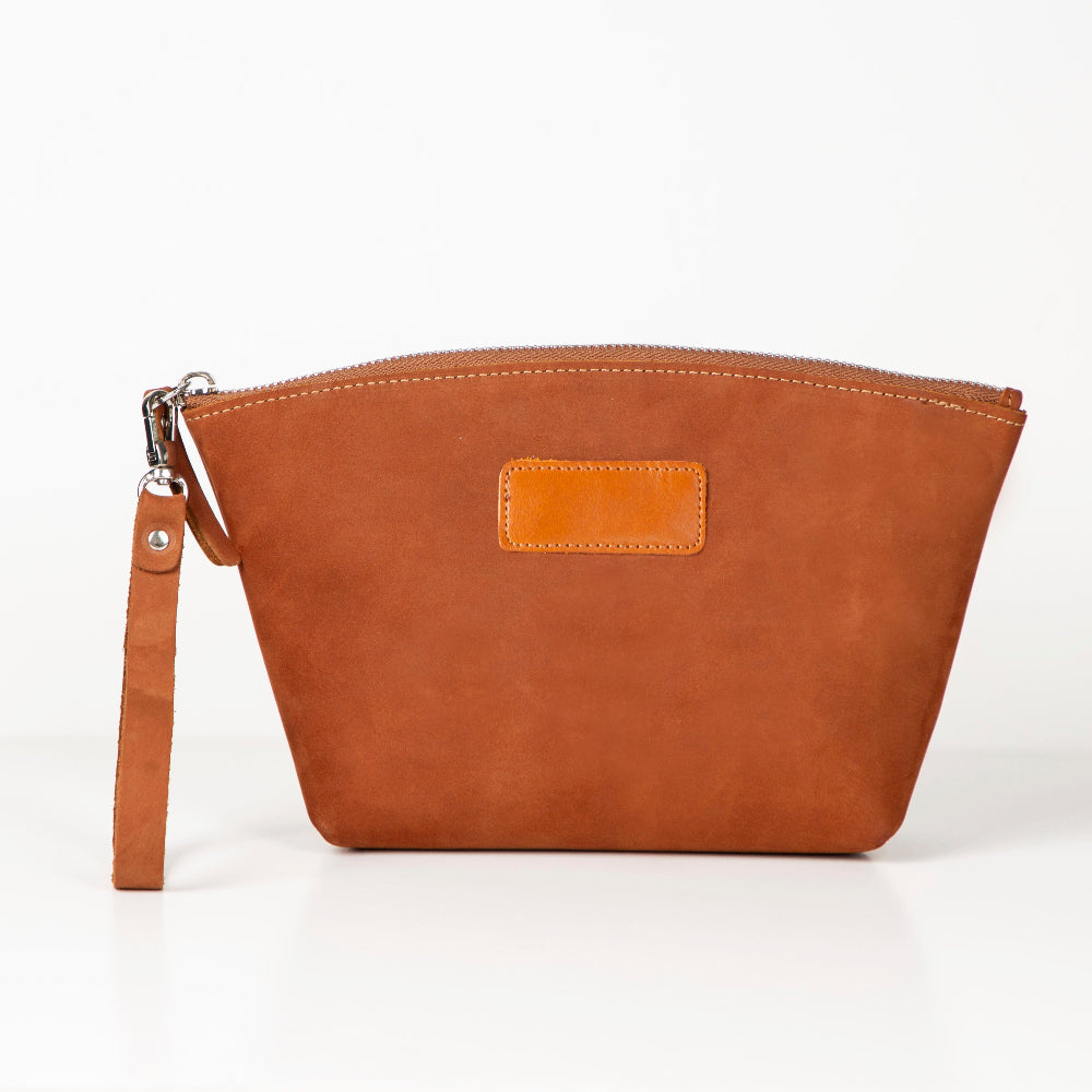 Luna Leather Makeup Bag – Genuine Leather Toiletry & Dopp Kit for Men & Women for Travel Elegance | Minimal & Handcrafted Mizuri Leather