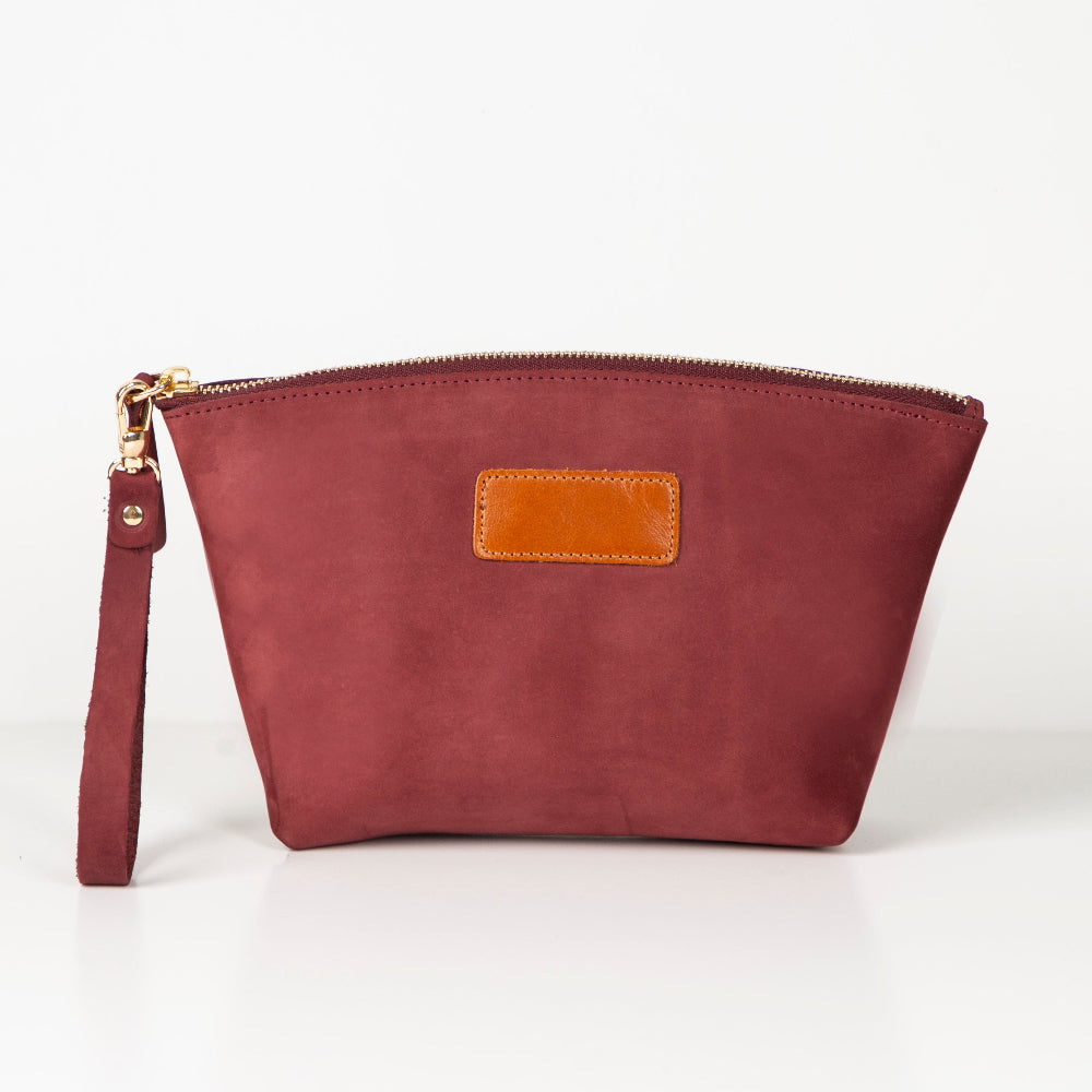 Luna Leather Makeup Bag – Genuine Leather Toiletry & Dopp Kit for Men & Women for Travel Elegance | Minimal & Handcrafted Mizuri Leather