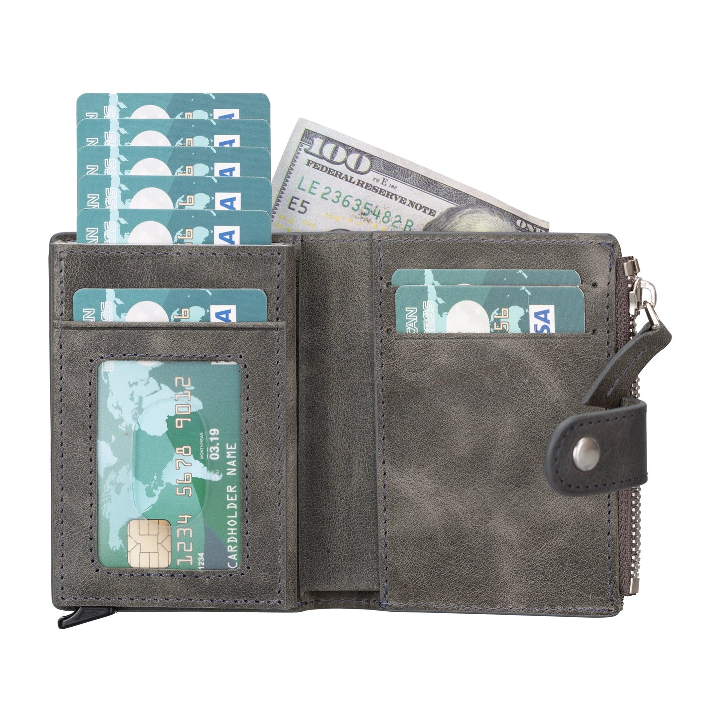 Leather Zip Mechanical Card Holder Mizuri Leather
