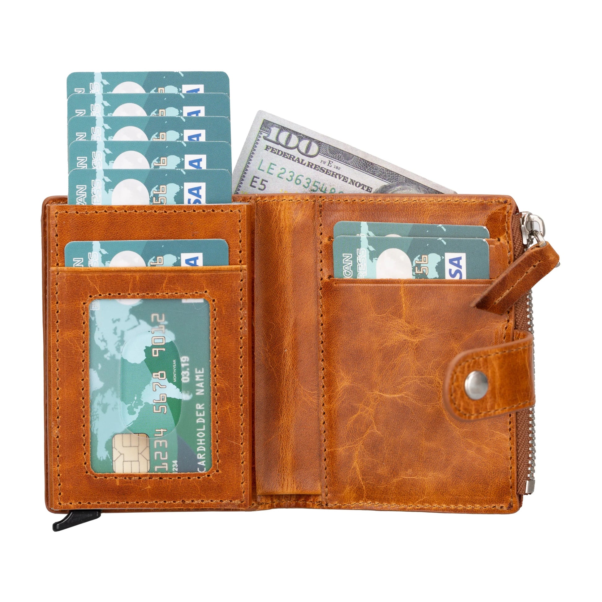 Leather Zip Mechanical Card Holder Mizuri Leather