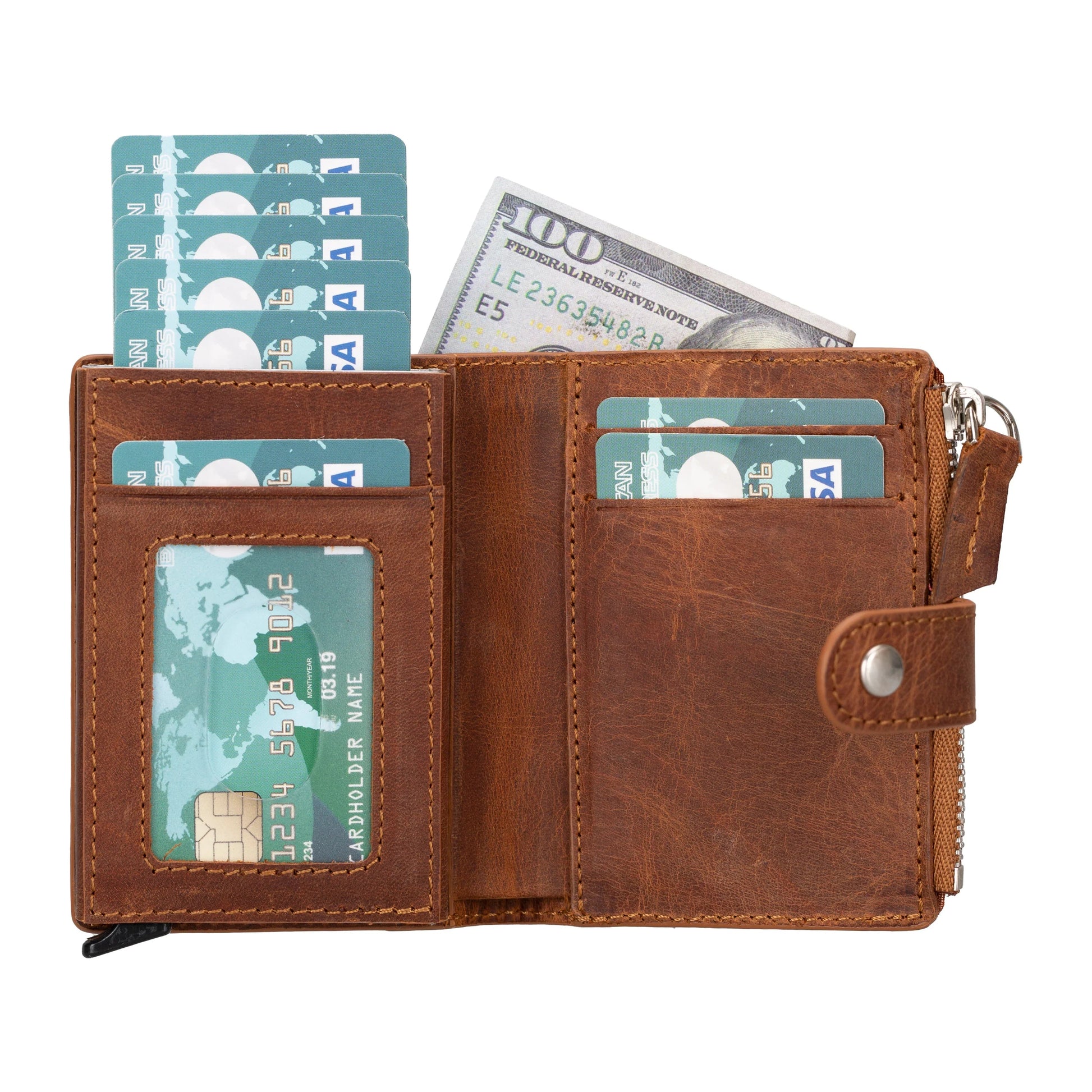 Leather Zip Mechanical Card Holder Mizuri Leather