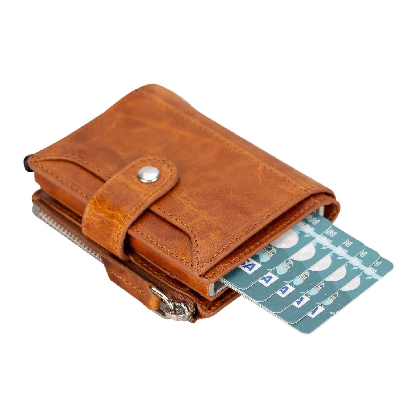 Leather Zip Mechanical Card Holder Mizuri Leather