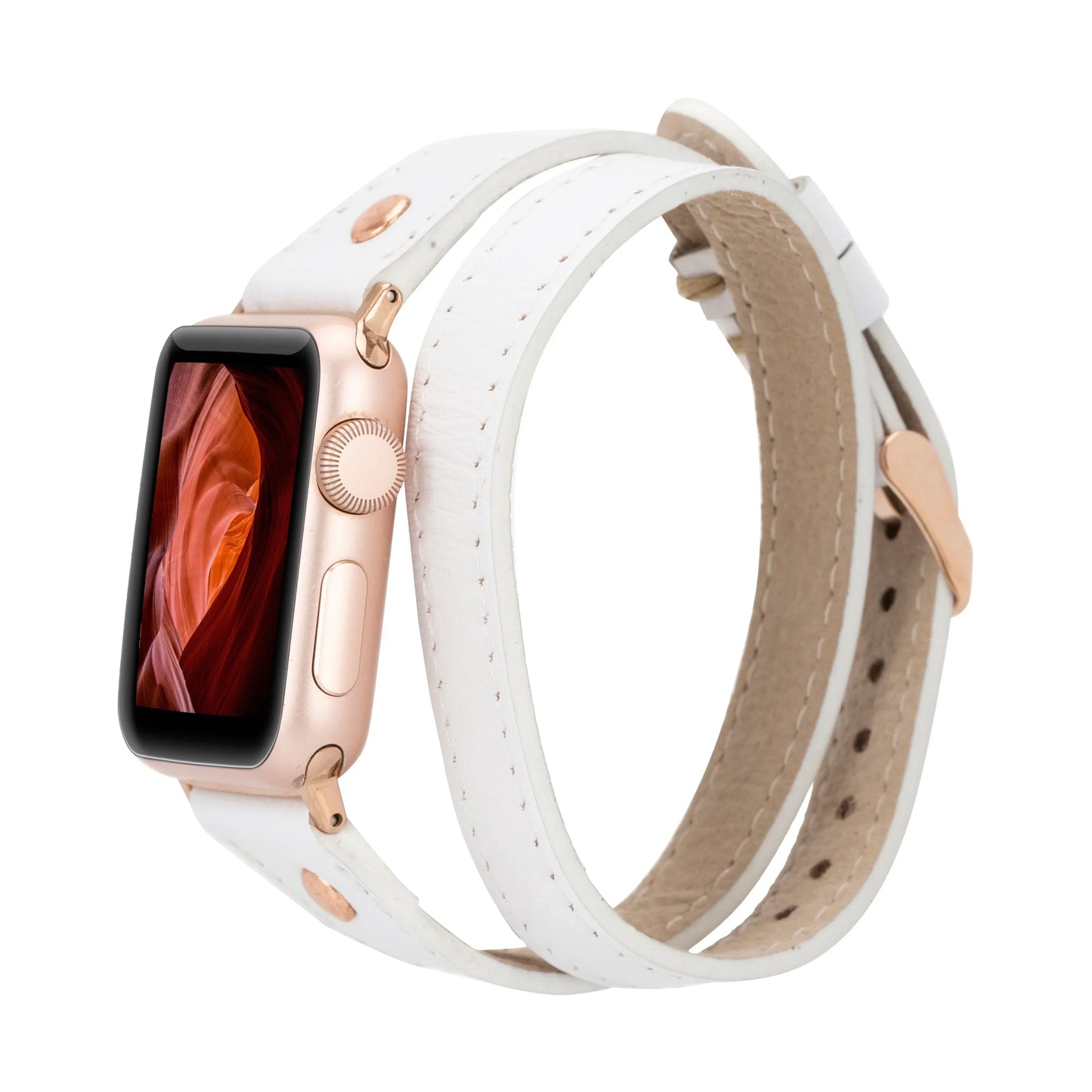 Hector Double Tour Leather Apple Watch Band with Rose Gold Trok Mizuri Leather