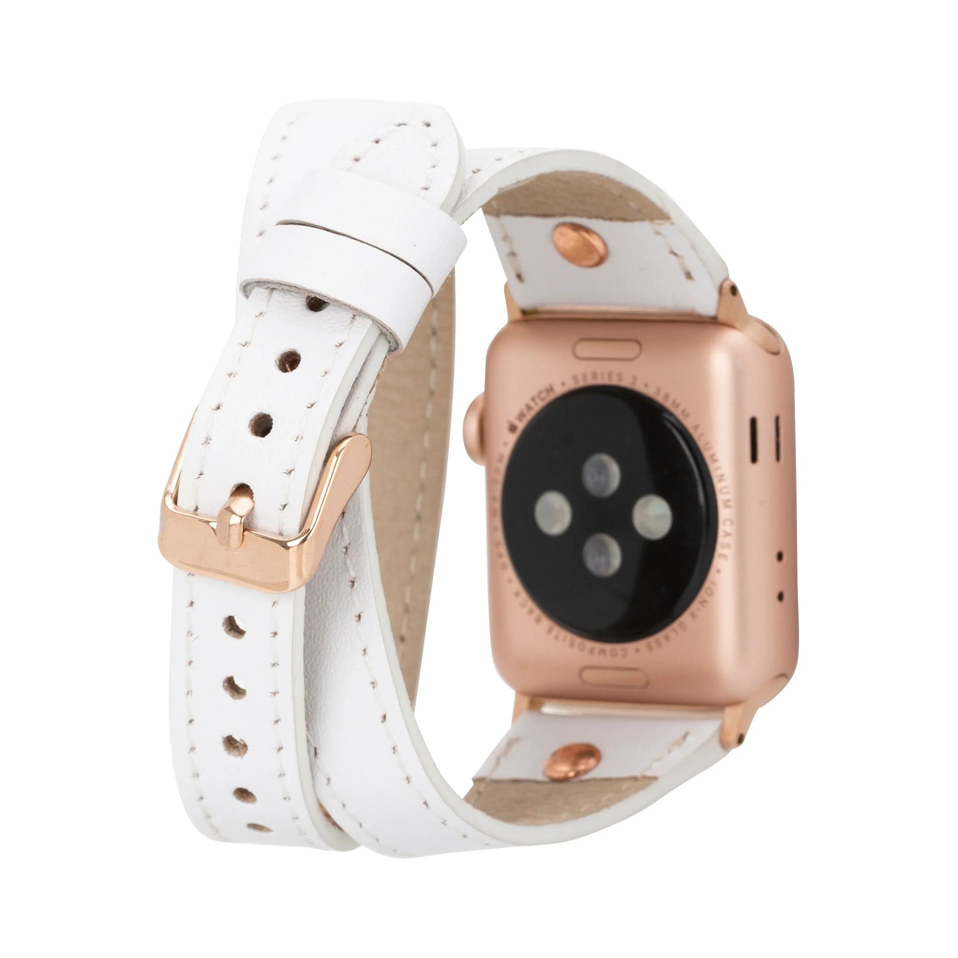 Hector Double Tour Leather Apple Watch Band with Rose Gold Trok Mizuri Leather