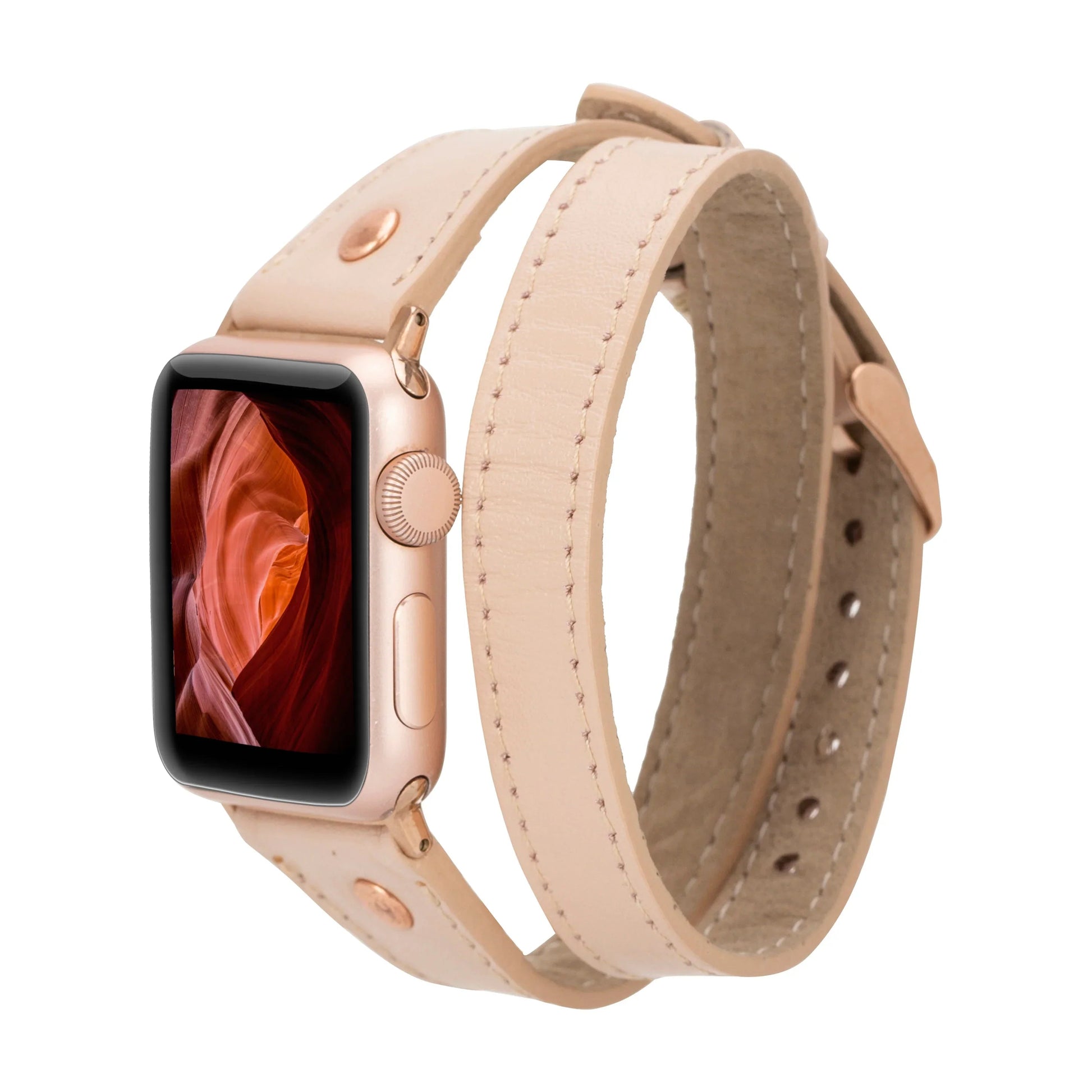 Hector Double Tour Leather Apple Watch Band with Rose Gold Trok Mizuri Leather