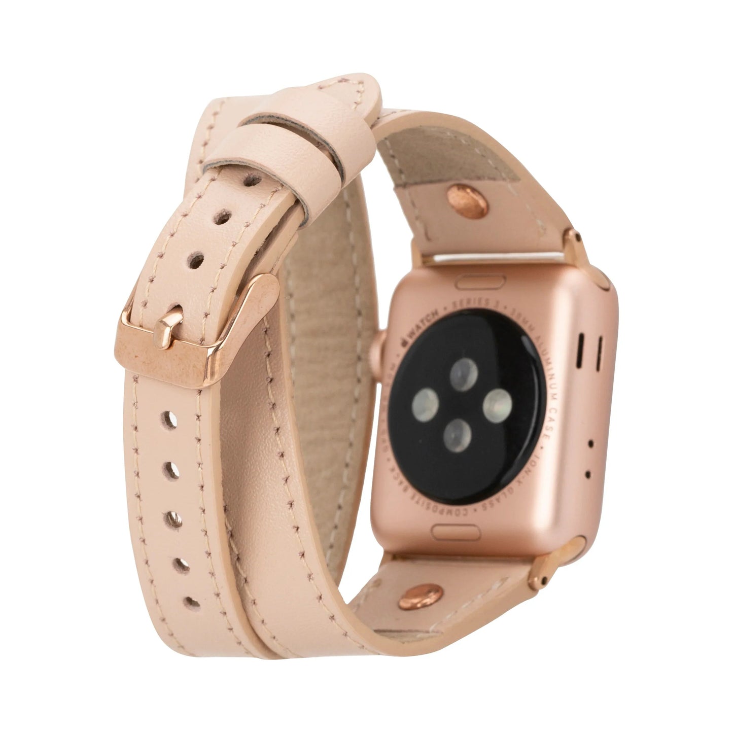 Hector Double Tour Leather Apple Watch Band with Rose Gold Trok Mizuri Leather
