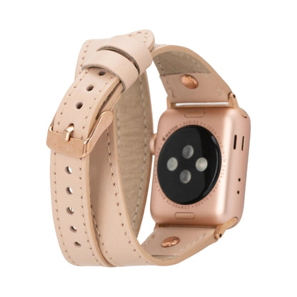 Hector Double Tour Leather Apple Watch Band with Rose Gold Trok Mizuri Leather