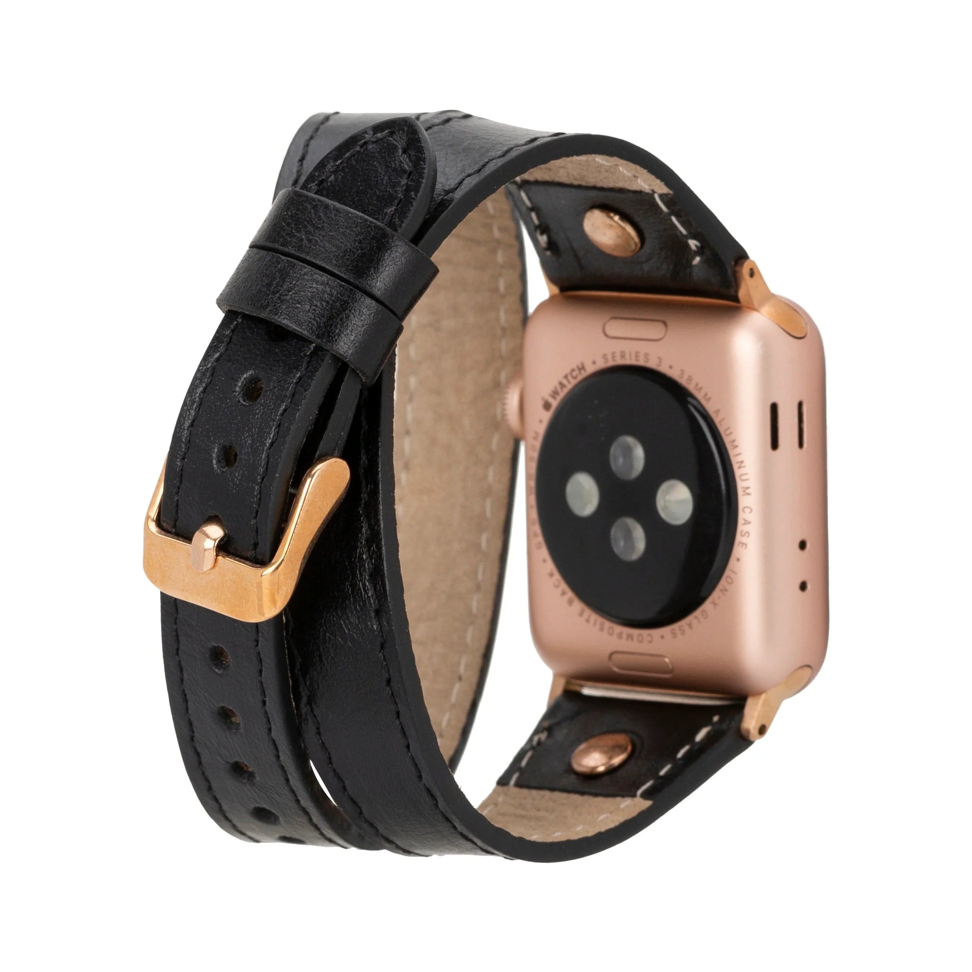 Hector Double Tour Leather Apple Watch Band with Rose Gold Trok Mizuri Leather
