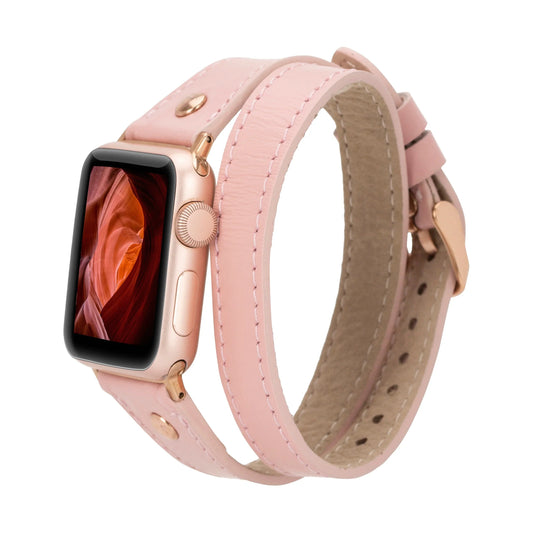 Hector Double Tour Leather Apple Watch Band with Rose Gold Trok Mizuri Leather