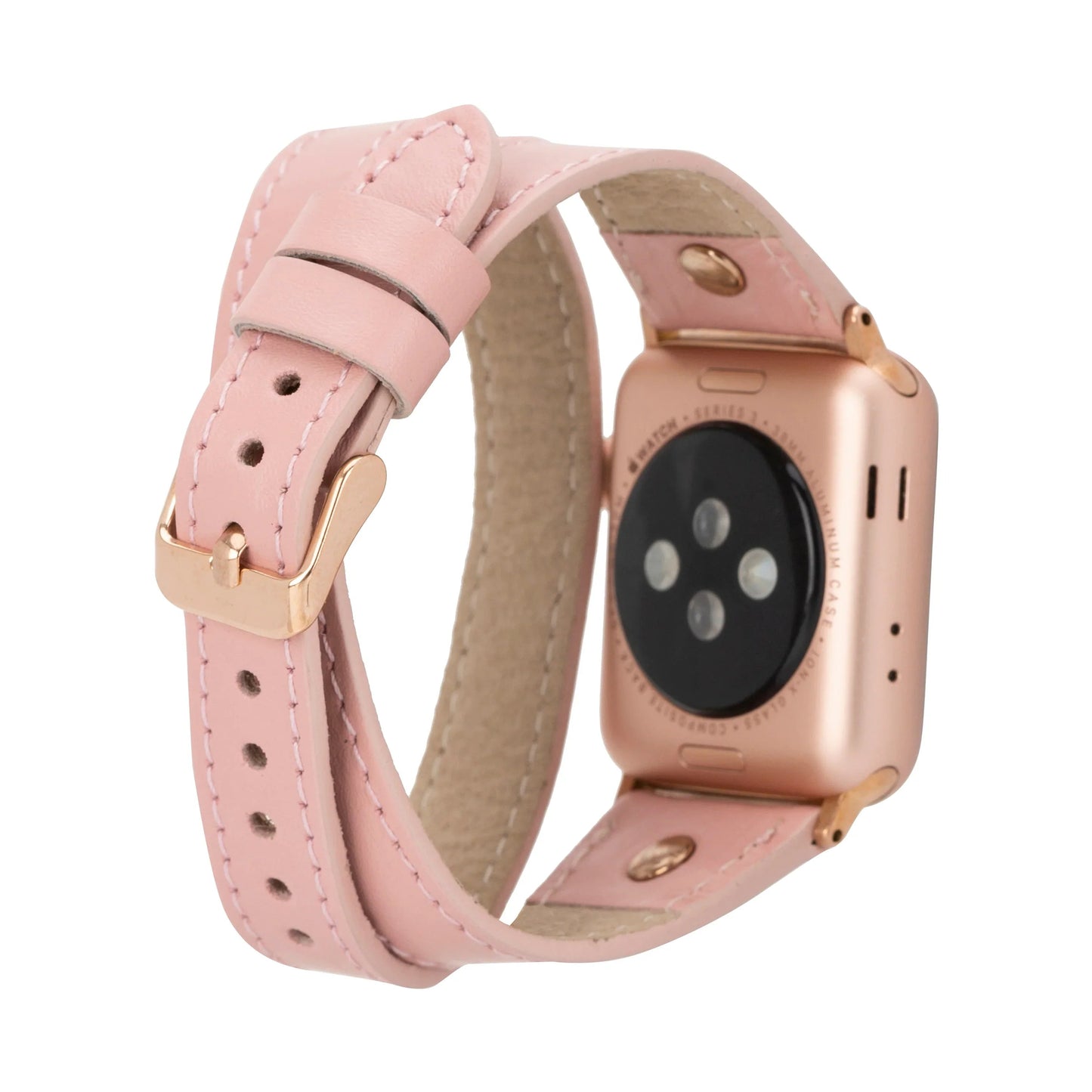 Hector Double Tour Leather Apple Watch Band with Rose Gold Trok Mizuri Leather