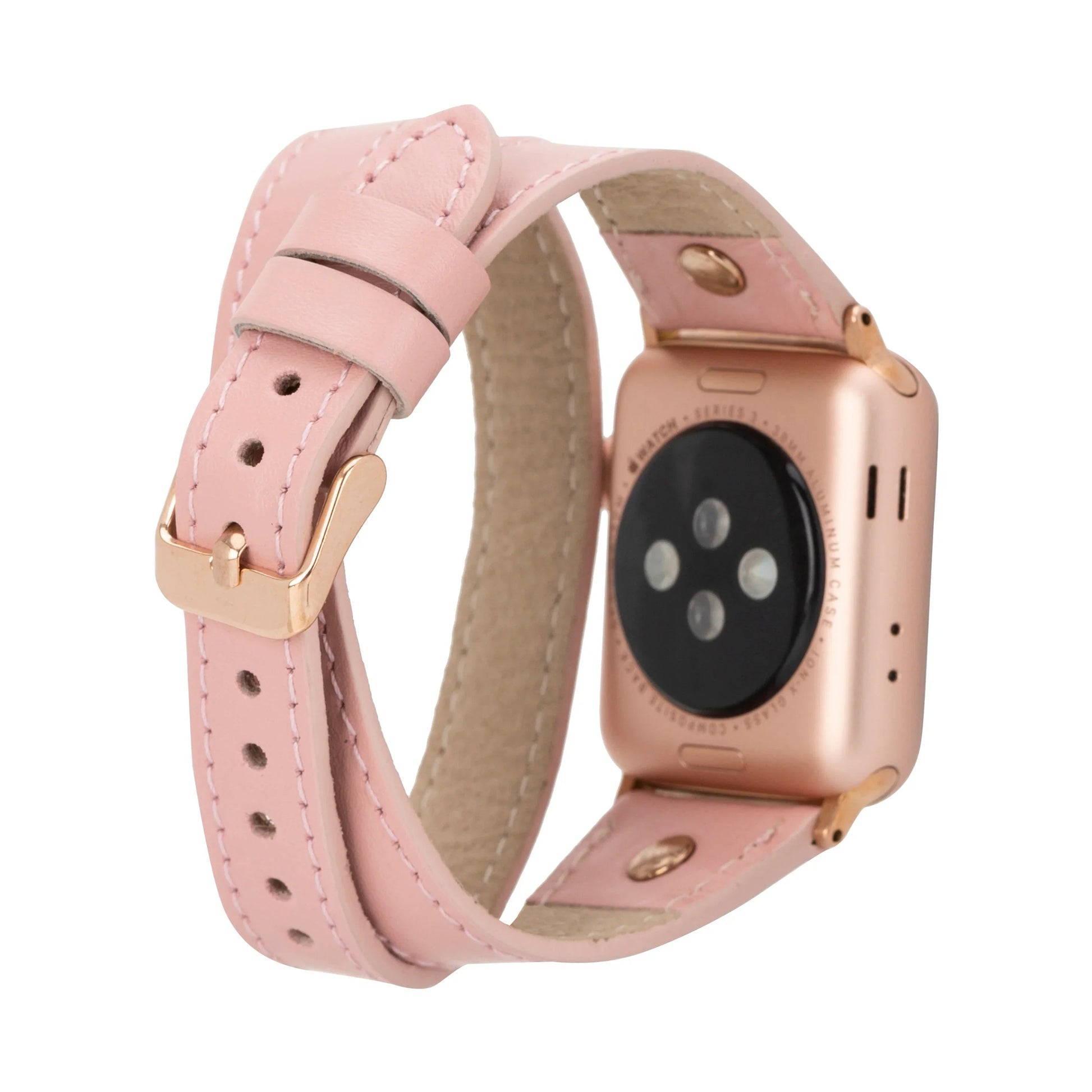 Hector Double Tour Leather Apple Watch Band with Rose Gold Trok Mizuri Leather