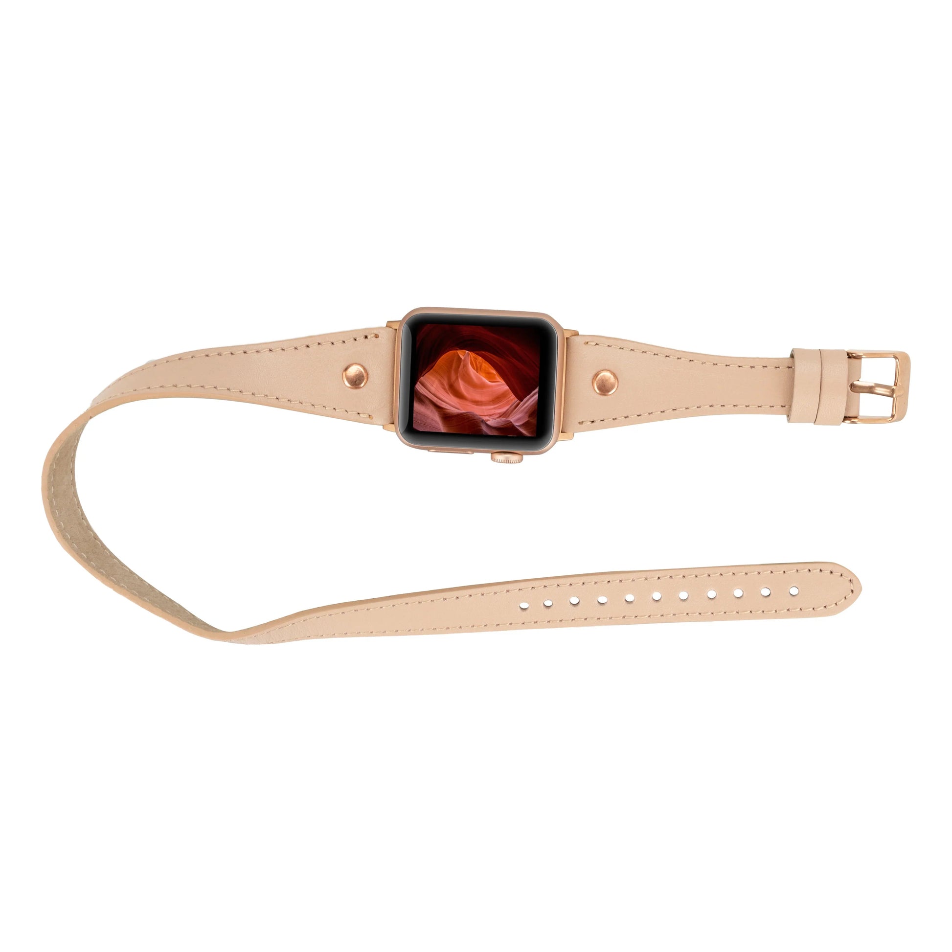 Hector Double Tour Leather Apple Watch Band with Rose Gold Trok Mizuri Leather