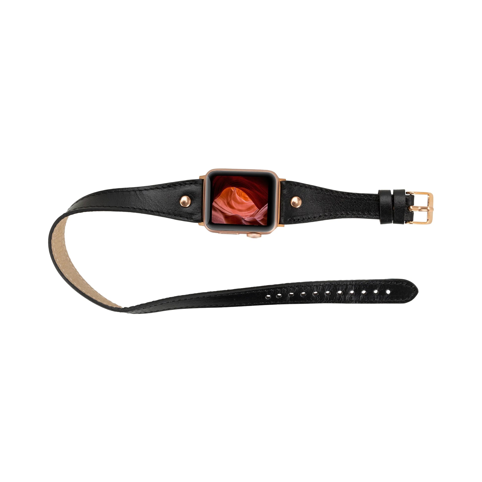 Hector Double Tour Leather Apple Watch Band with Rose Gold Trok Mizuri Leather