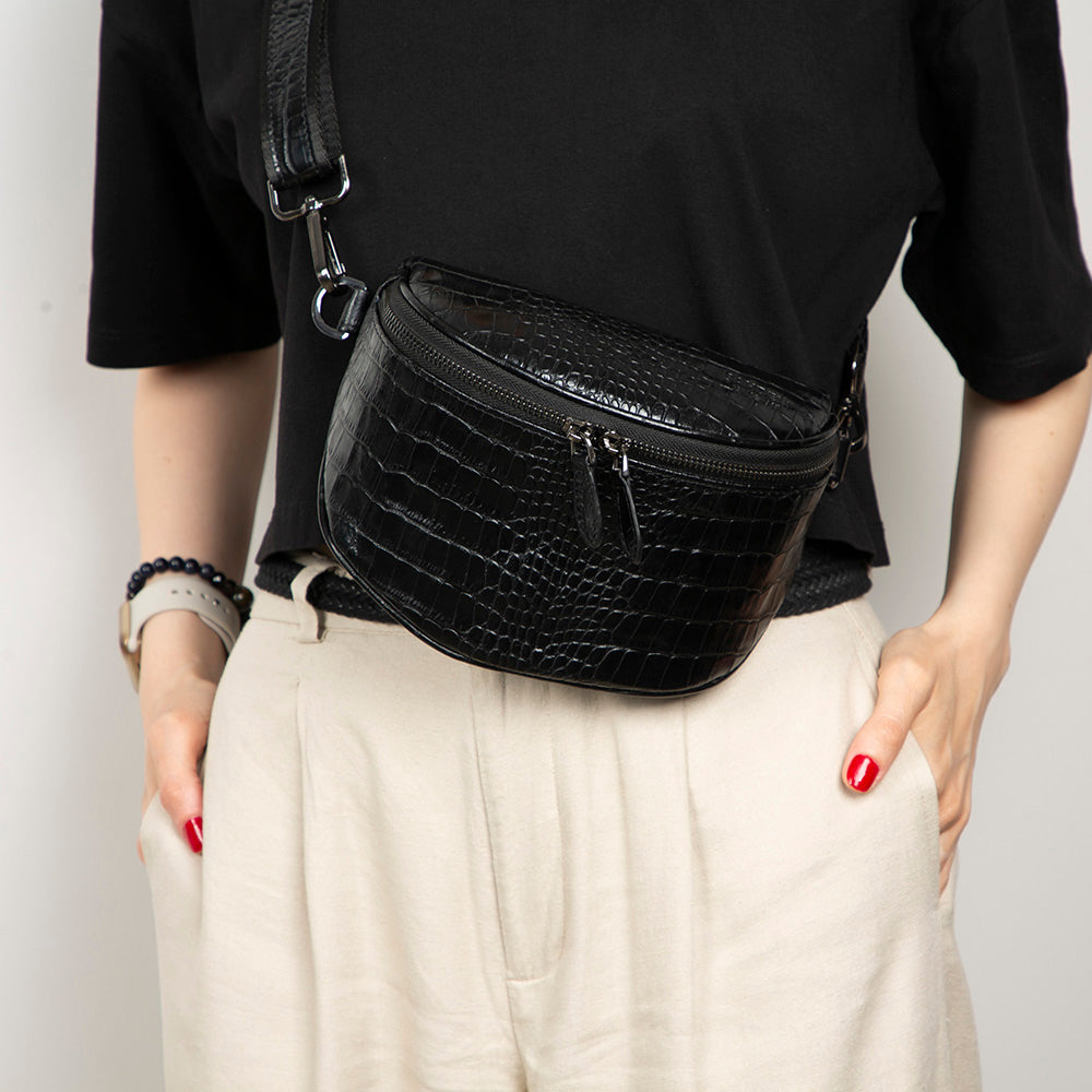Alora Leather Bag – Croc-Embossed Leather Men & Women Crossbody & Belt Bag for Everyday Elegance | Minimal & Handcrafted Mizuri Leather