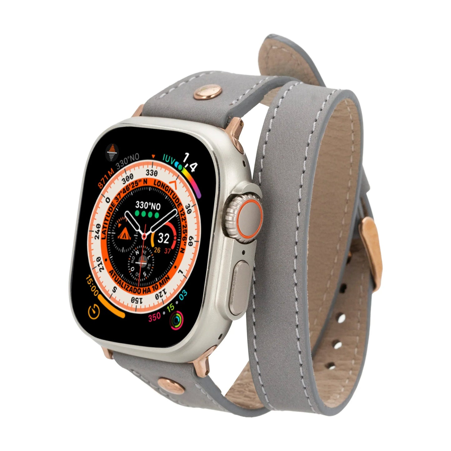 Hector Double Tour Leather Apple Watch Band with Rose Gold Trok Mizuri Leather