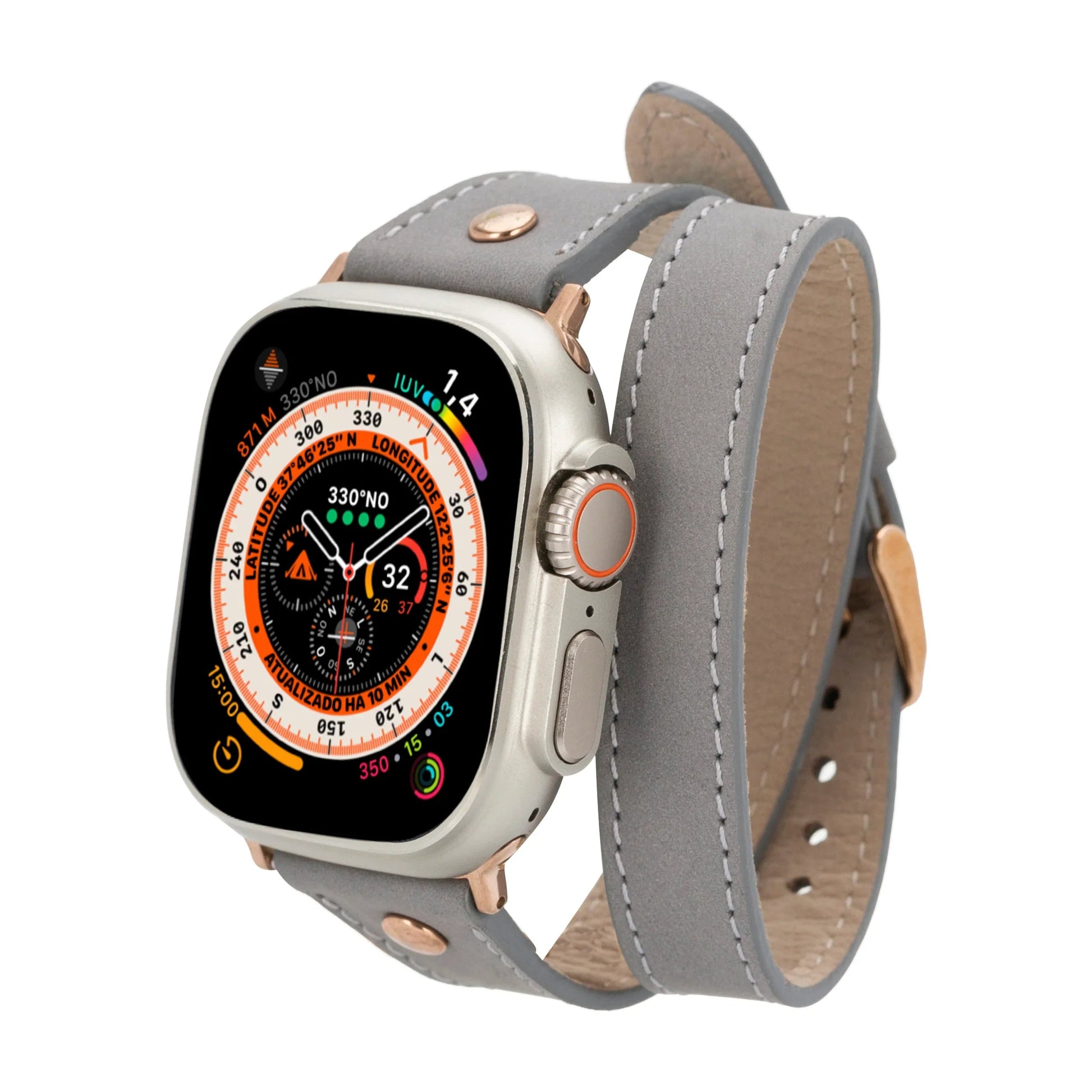 Hector Double Tour Leather Apple Watch Band with Rose Gold Trok Mizuri Leather