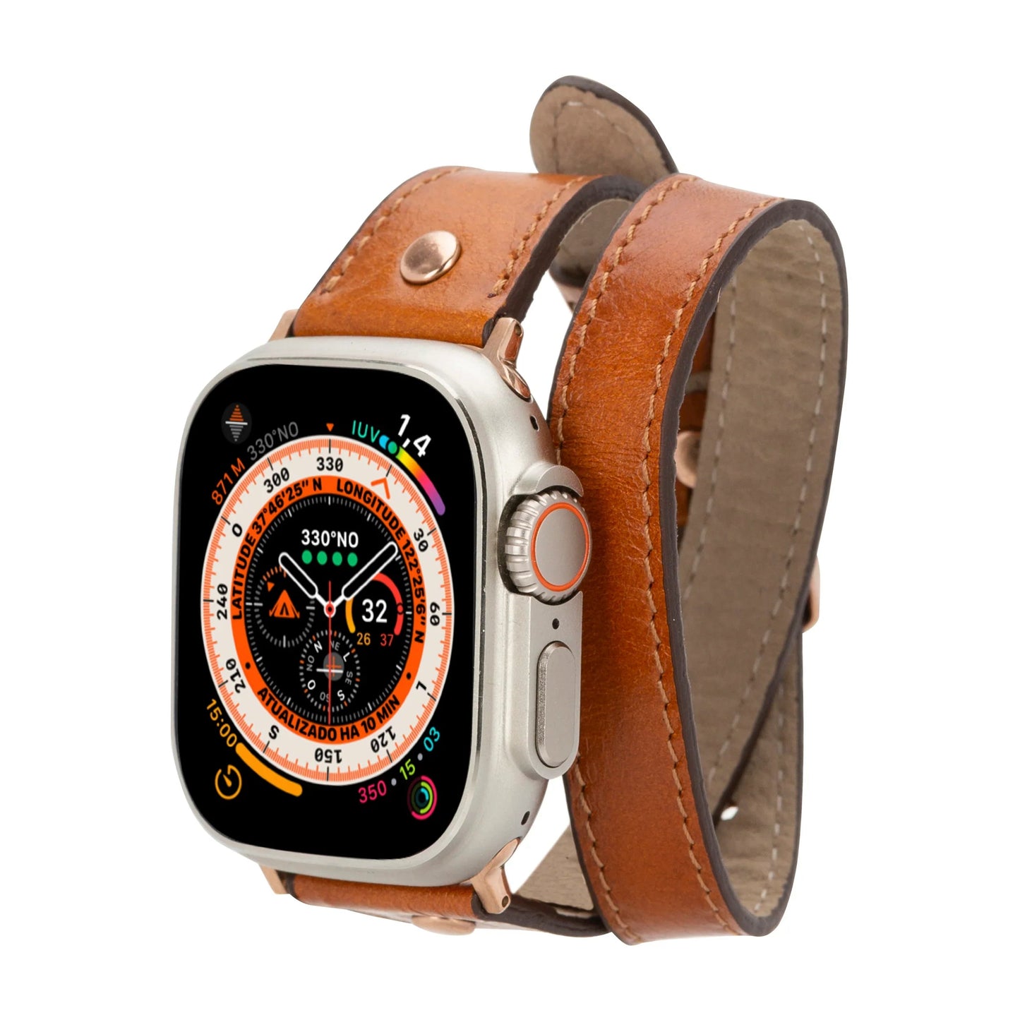 Hector Double Tour Leather Apple Watch Band with Rose Gold Trok Mizuri Leather