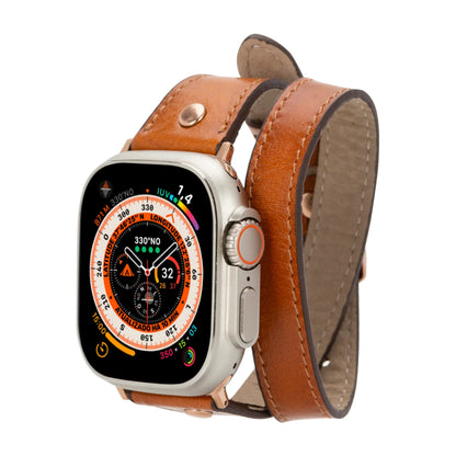 Hector Double Tour Leather Apple Watch Band with Rose Gold Trok Mizuri Leather