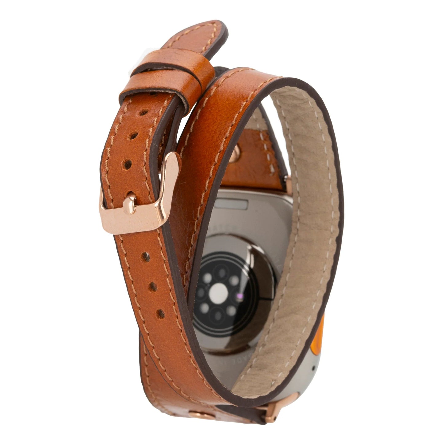 Hector Double Tour Leather Apple Watch Band with Rose Gold Trok Mizuri Leather