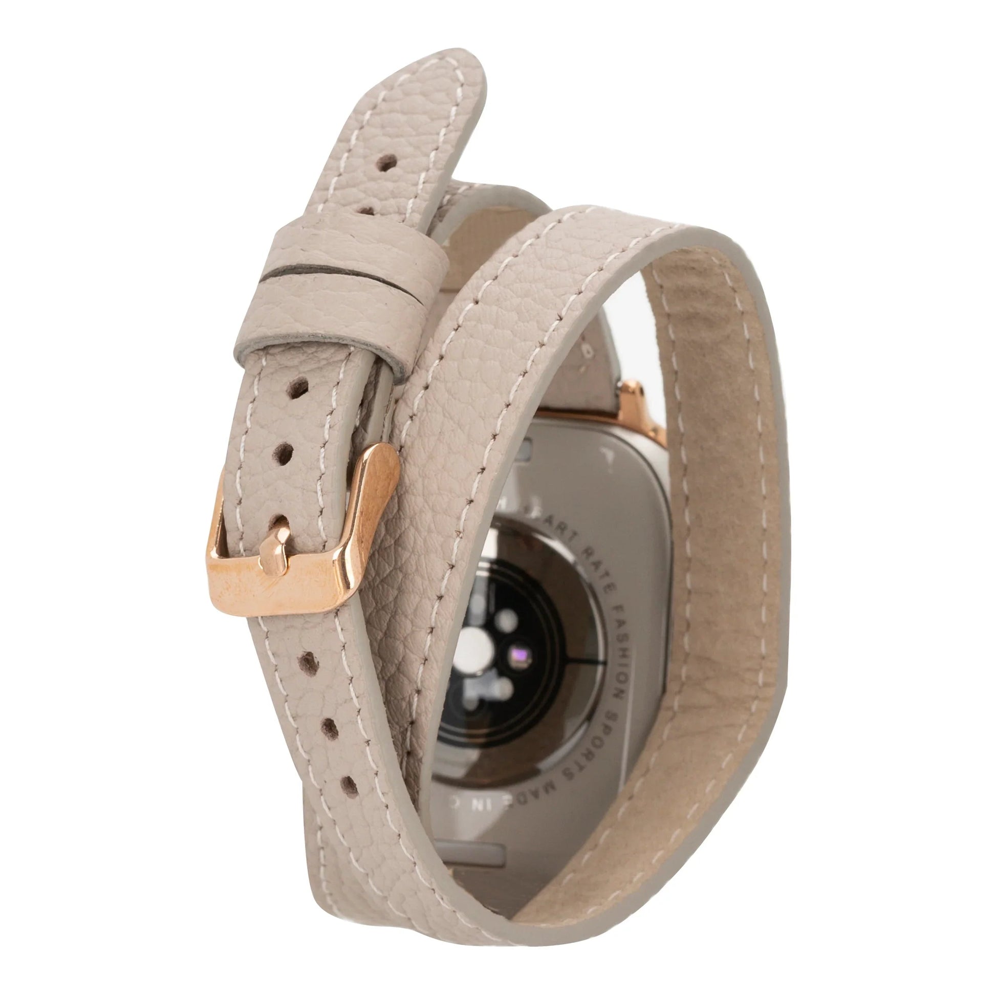 Hector Double Tour Leather Apple Watch Band with Rose Gold Trok Mizuri Leather
