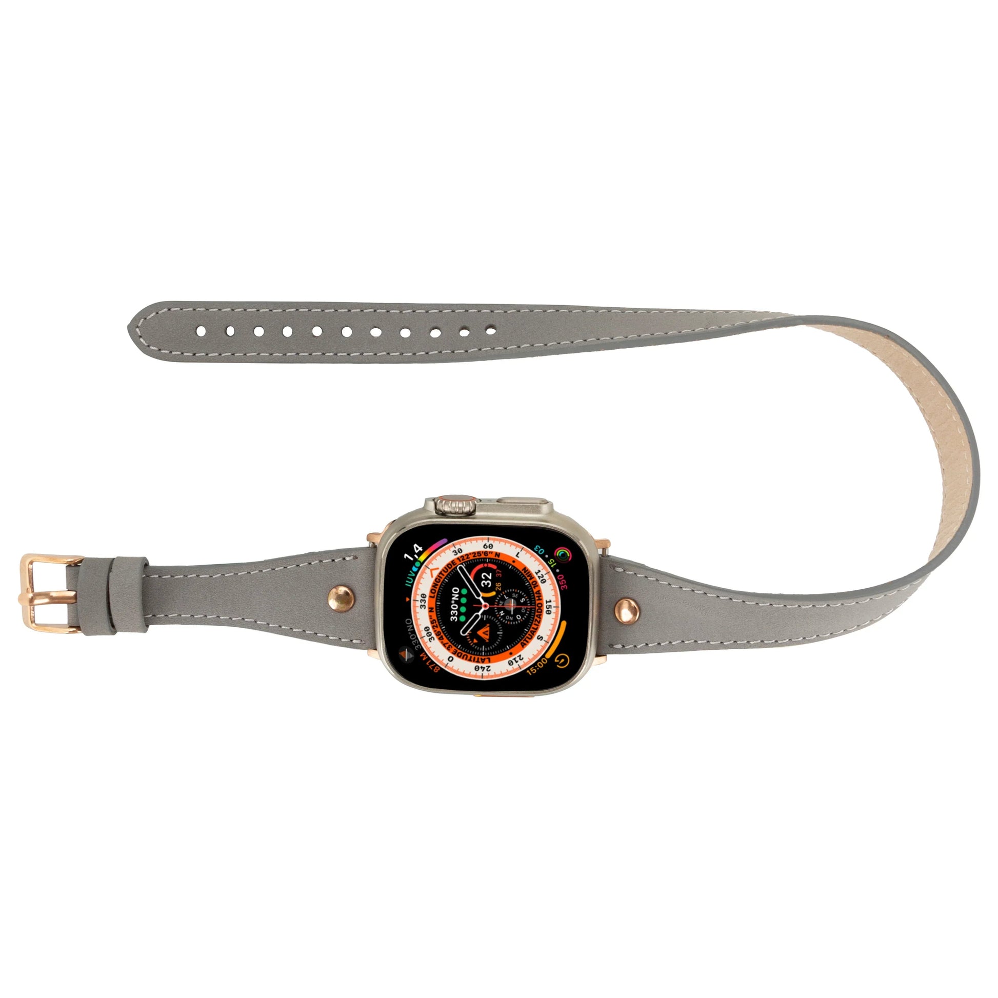 Hector Double Tour Leather Apple Watch Band with Rose Gold Trok Mizuri Leather