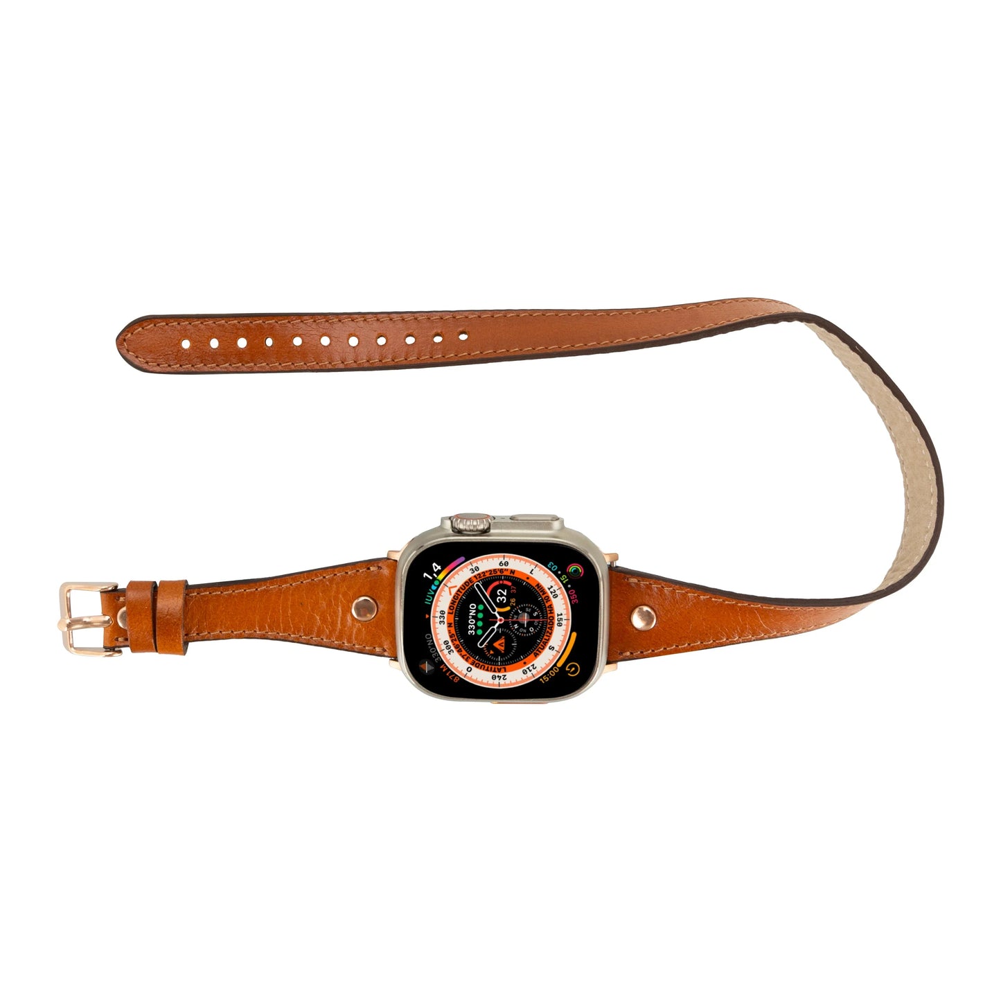 Hector Double Tour Leather Apple Watch Band with Rose Gold Trok Mizuri Leather