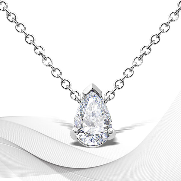14K White Gold 1/2 Cttw Lab Grown Pear Shape Solitaire Diamond Pendent 18" Necklace (F-G Color, VS2-SI1 Clarity) Bids.com