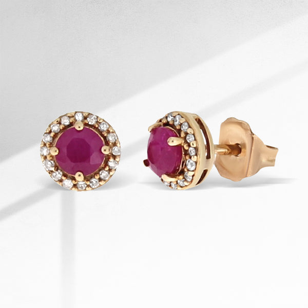 Genuine .77ct Ruby Diamond Stud Earrings 10KT Rose Gold Bids.com
