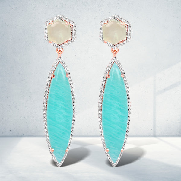 14K Rose Gold Plated 17.14 Carat Genuine Amazonite, Prehnite And White Topaz .925 Sterling Silver Earrings Bids.com