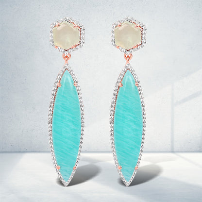 14K Rose Gold Plated 17.14 Carat Genuine Amazonite, Prehnite And White Topaz .925 Sterling Silver Earrings Bids.com