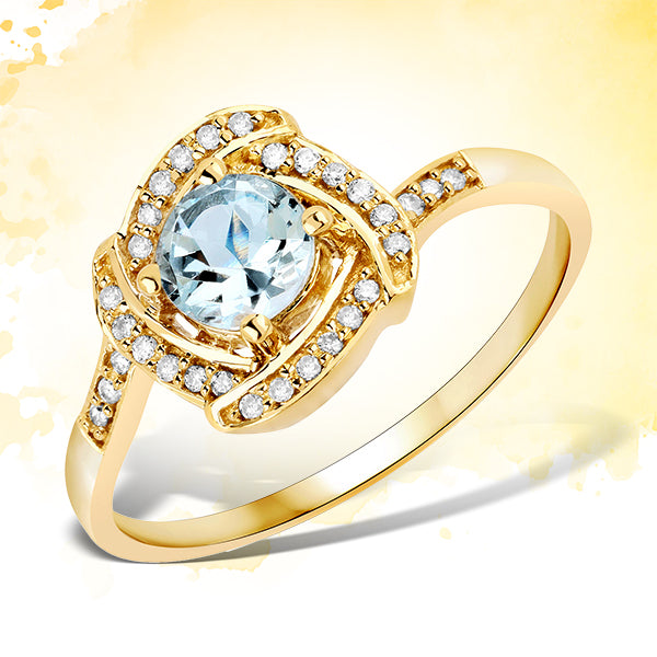 0.46 Carat Genuine Aquamarine and White Diamond 14K Yellow Gold Ring Bids.com
