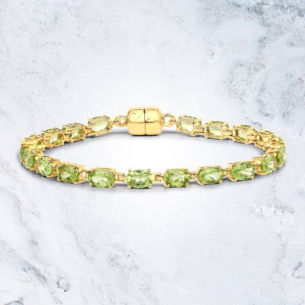 18K Yellow Gold Plated 9.03 Carat Genuine Peridot .925 Sterling Silver Bracelet Bids.com