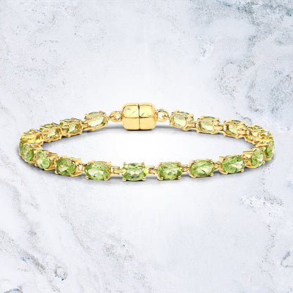 18K Yellow Gold Plated 9.03 Carat Genuine Peridot .925 Sterling Silver Bracelet Bids.com