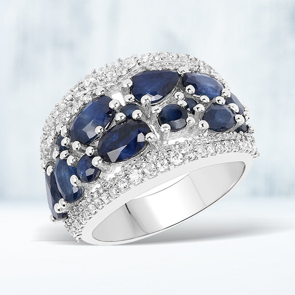 3.61 Carat Genuine Blue Sapphire and White Zircon .925 Sterling Silver Ring Bids.com