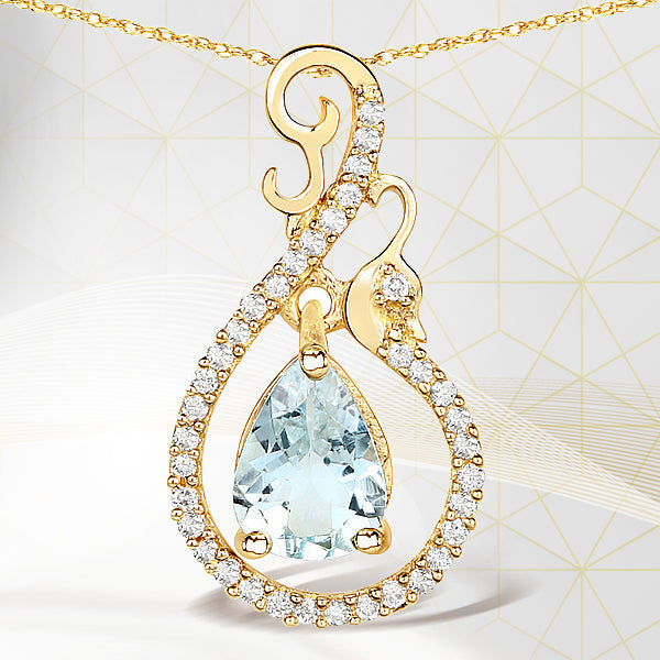 0.76 Carat Genuine Aquamarine and White Diamond 14K Yellow Gold Pendant Bids.com