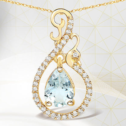 0.76 Carat Genuine Aquamarine and White Diamond 14K Yellow Gold Pendant Bids.com