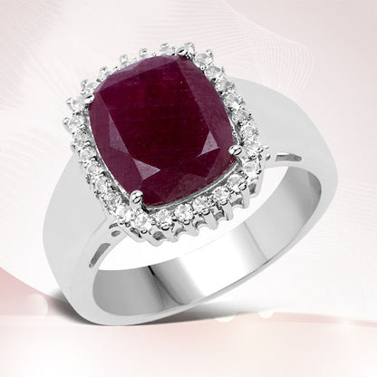 5.28 Carat Genuine Ruby and White Topaz .925 Sterling Silver Ring Bids.com