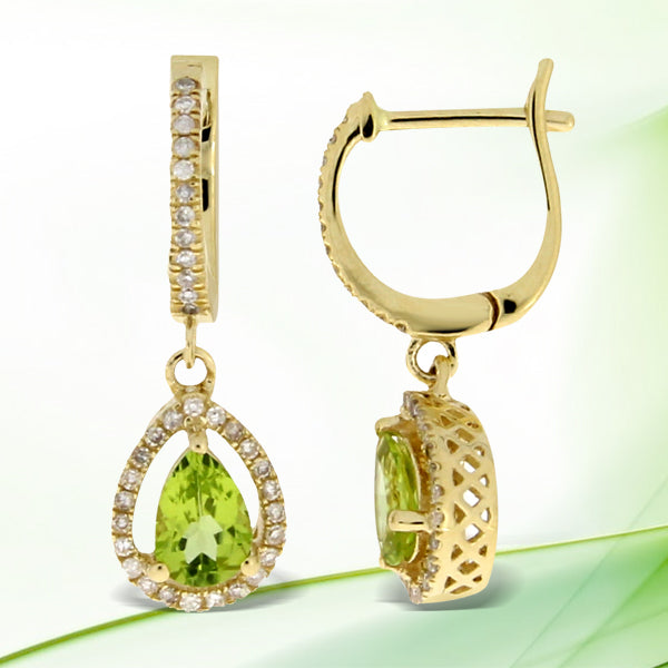 .88ct Peridot Diamond Dangle Earrings 14KT Yellow Gold Bids.com