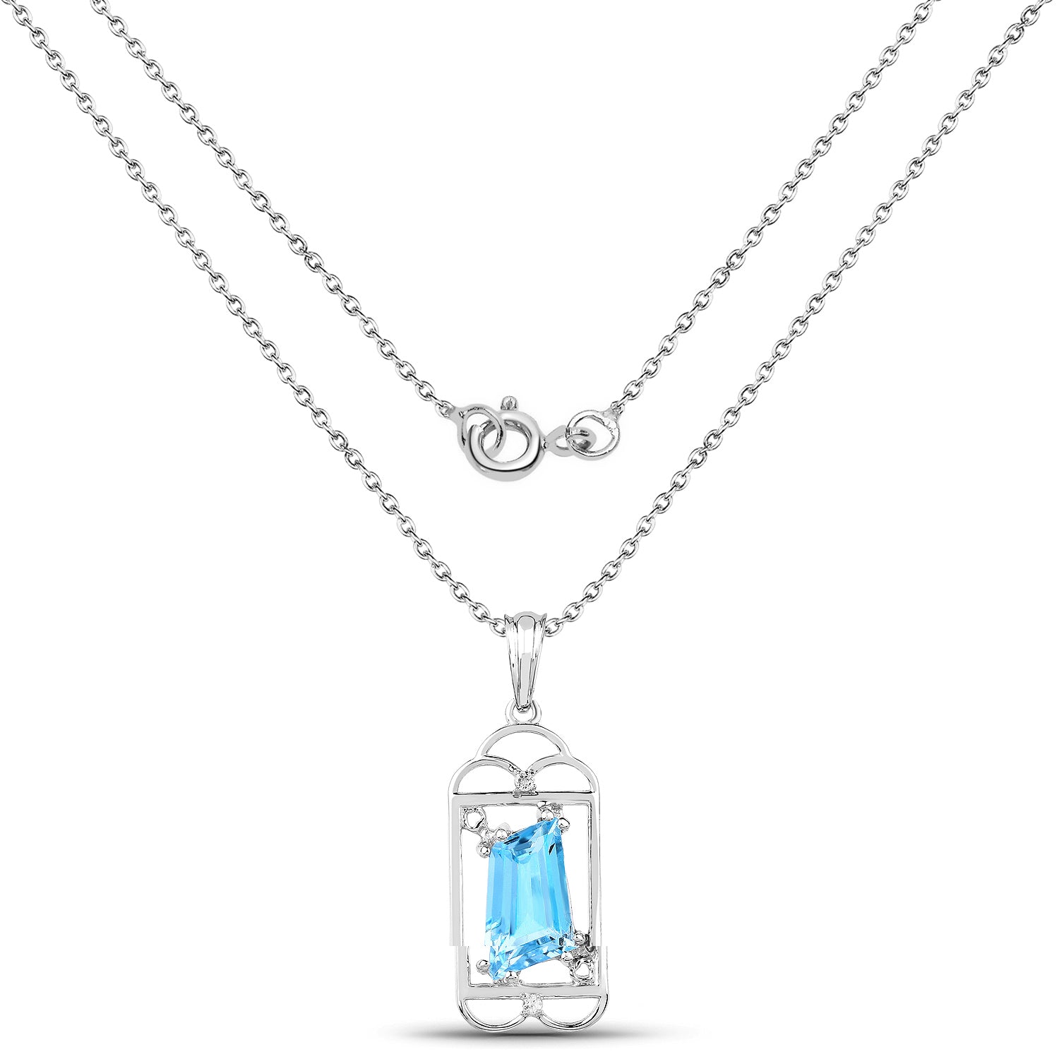 4.57 Carat Genuine Swiss Blue Topaz & White Topaz .925 Sterling Silver Pendant Bids.com
