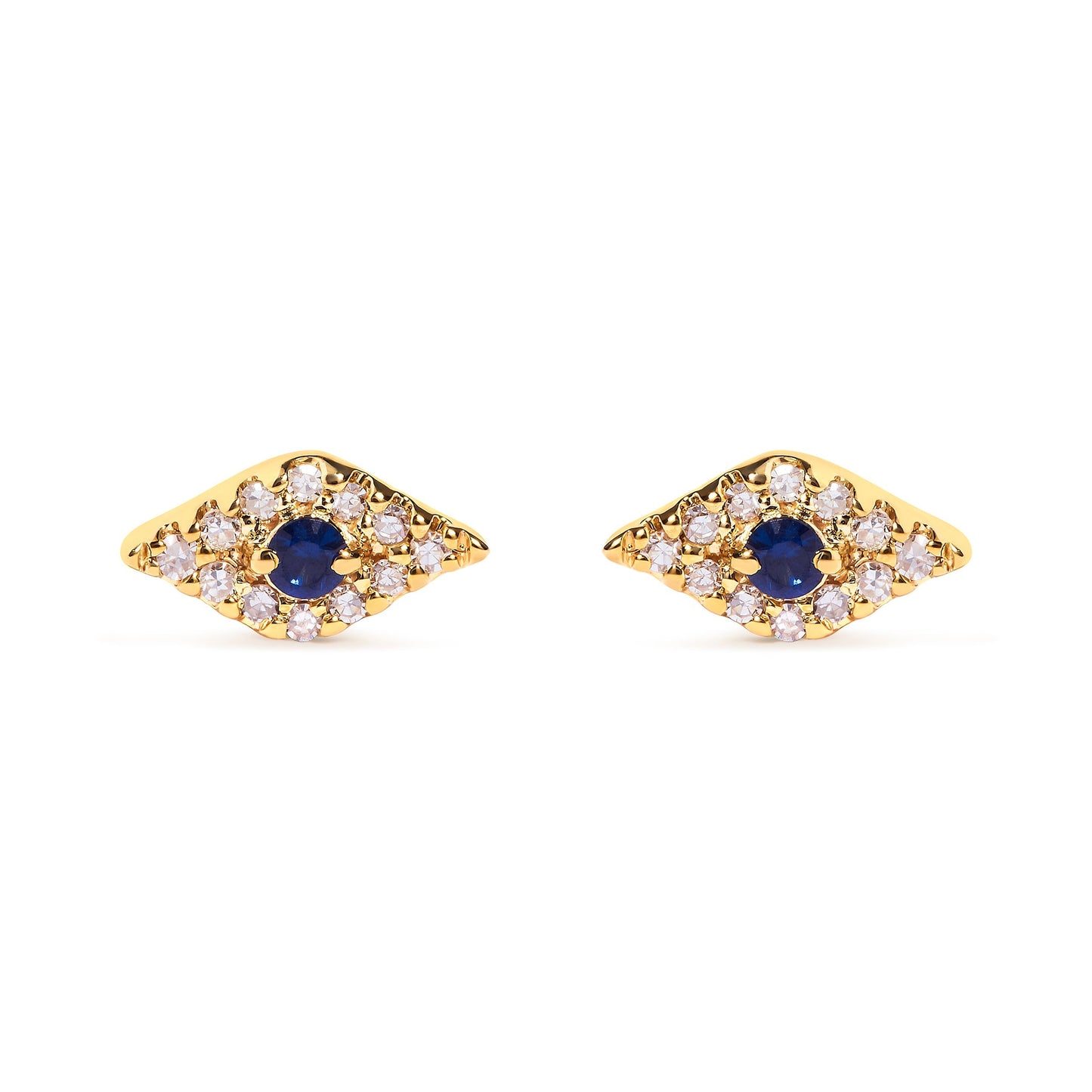 10K Yellow Gold Blue Sapphire and Diamond Accent Evil Eye Stud Earring (H-I Color, I1-I2 Clarity) Bids.com
